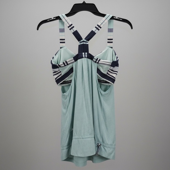 Lululemon Built-In Bra Racerback Tank Top Mint Blue Stripe Straps Size 10 flawed - Picture 2 of 4